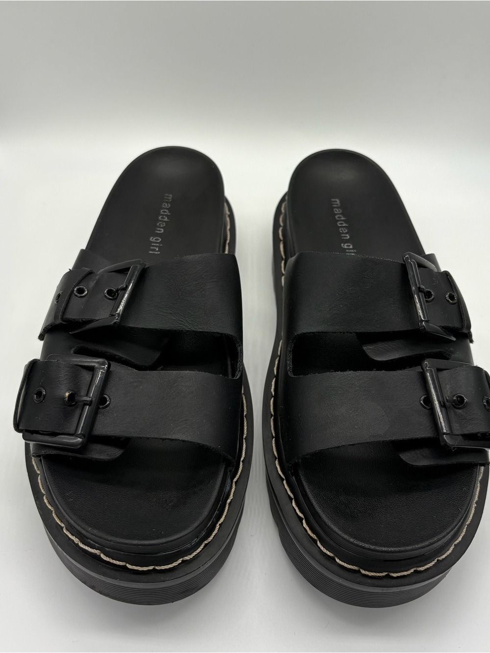 Madden Girl Black Double-Strap Buckle Dizzy Platform Slides Size 9
